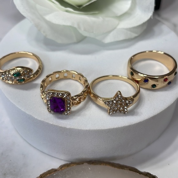 Assorted Jeweled Fashion Stackable Gold Rings - Picture 5 of 8